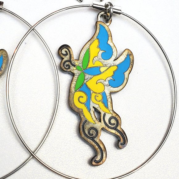 ED HARDY VINTAGE Style Earrings /Butterfly Hoop Earrings / Hard Rock Accessories - Picture 3 of 4